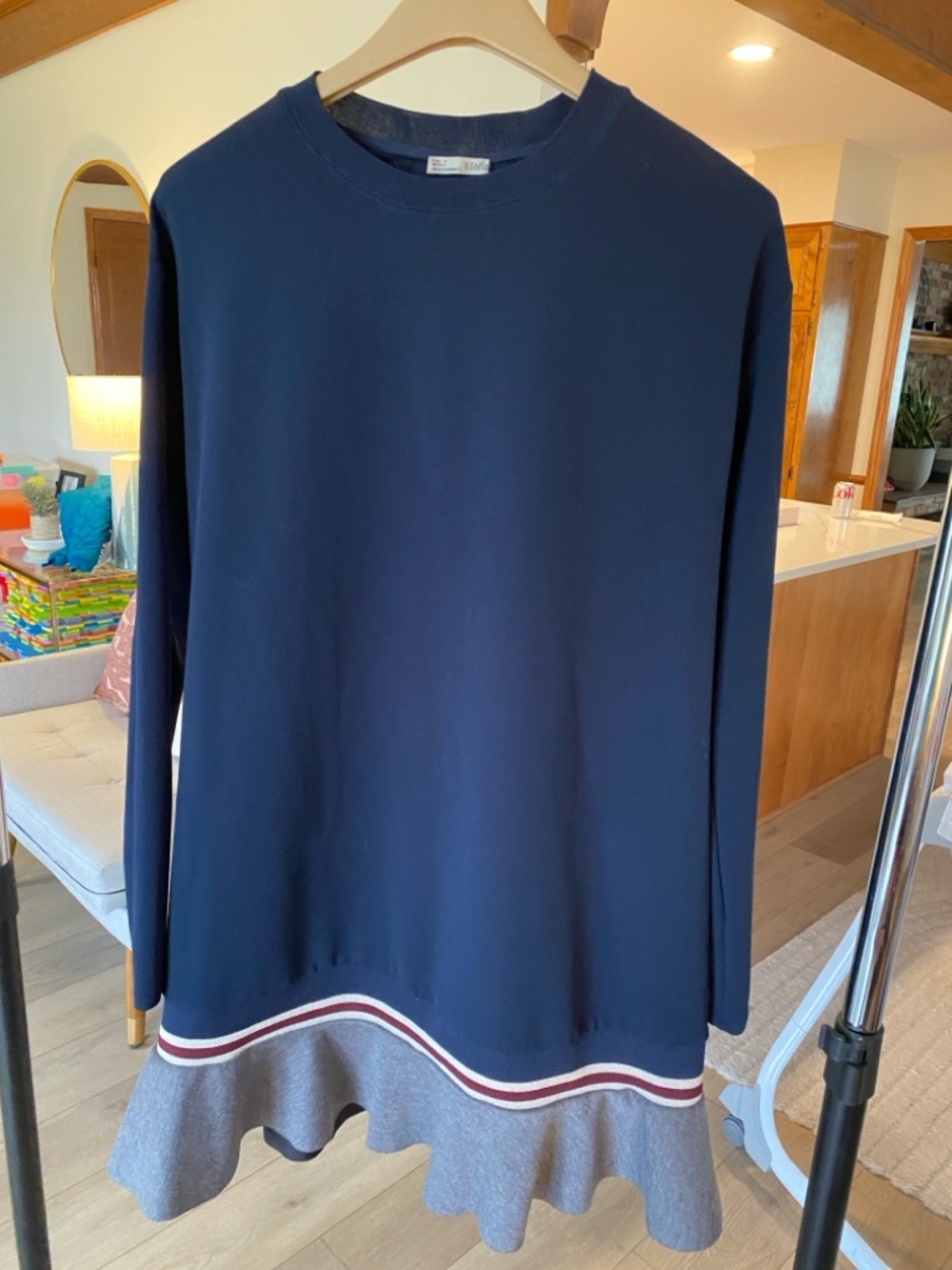 Zara Navy Crewneck Long Sleeve Top